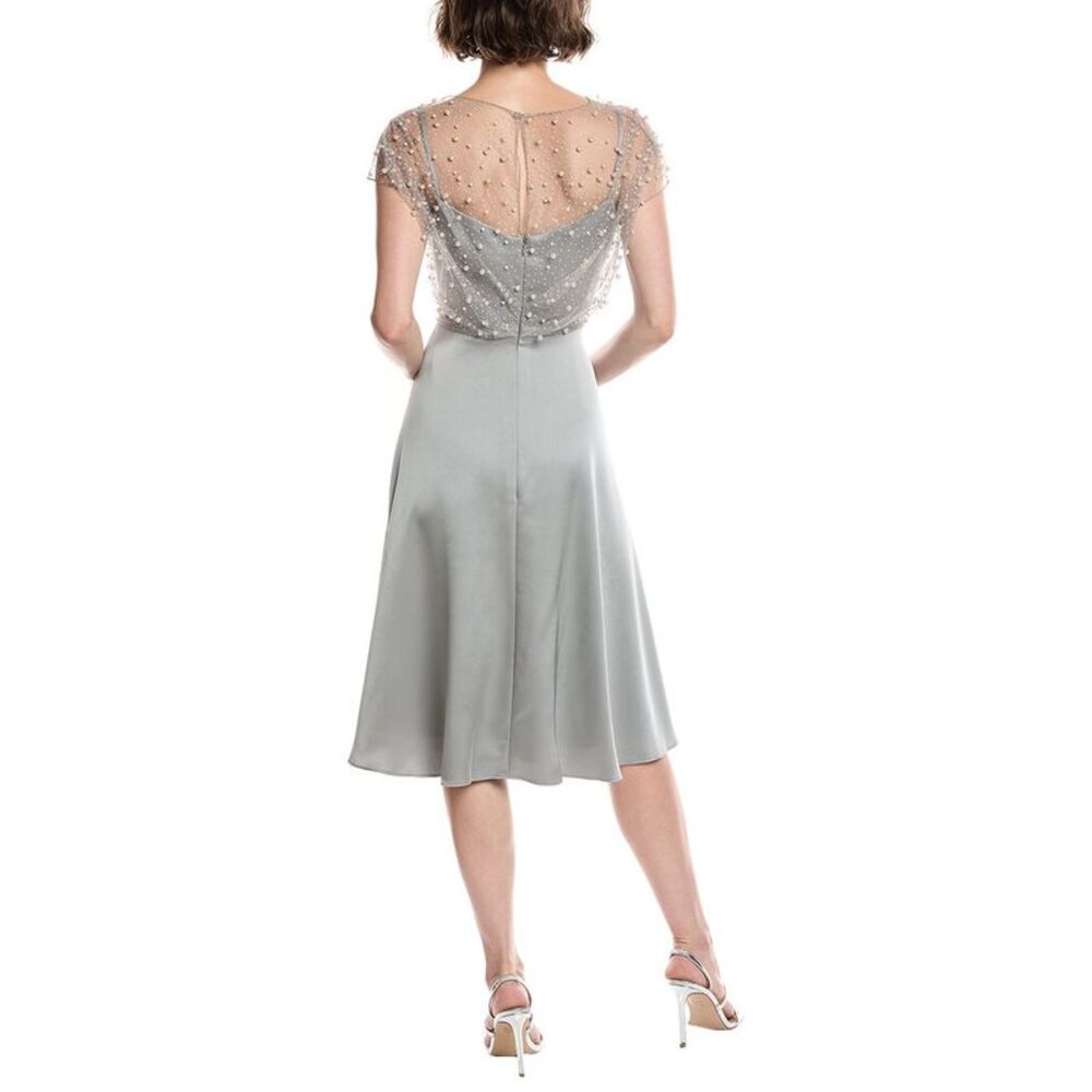 Theia Womens  Lori Glimmer Satin Dress, Grey - Picture 2 of 3